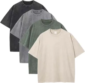 4 Pcs Men's Oversized Summer T-Shirts Unisex Vintage Baggy Heavy Cotton Tee Short Sleeve Solid Loose Streetwear Tops