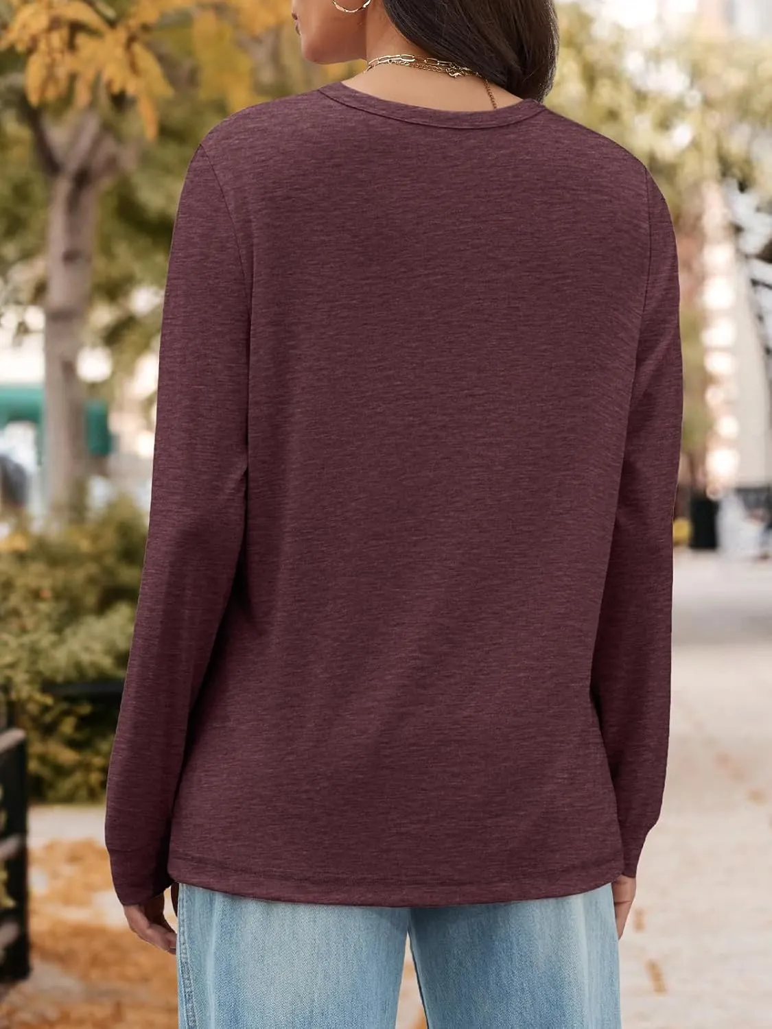 ATHMILE Women's Long Sleeve Shirts Casual Loose Fit Tees Solid Color Oversized Basic Tops Business Casual Outfits