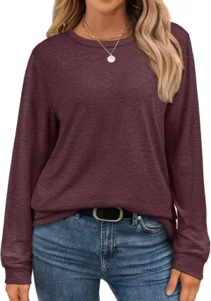 ATHMILE Women's Long Sleeve Shirts Casual Loose Fit Tees Solid Color Oversized Basic Tops Business Casual Outfits