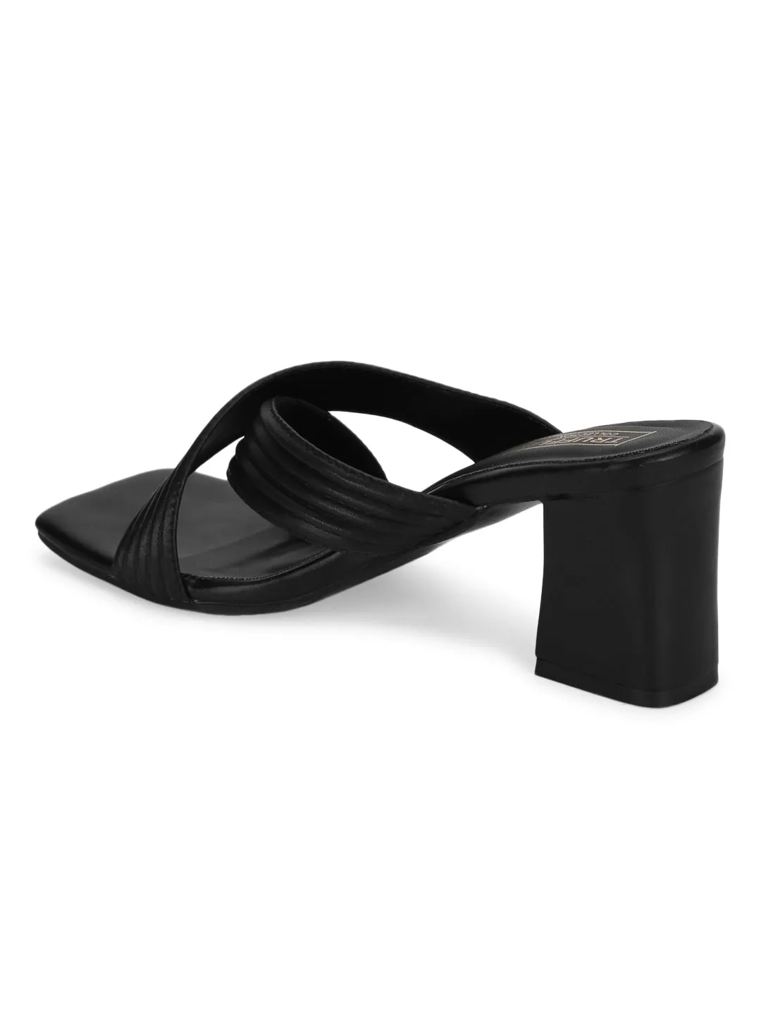 Black PU Crossover Strap Block Mules (TC-SLC-V112-BLK)