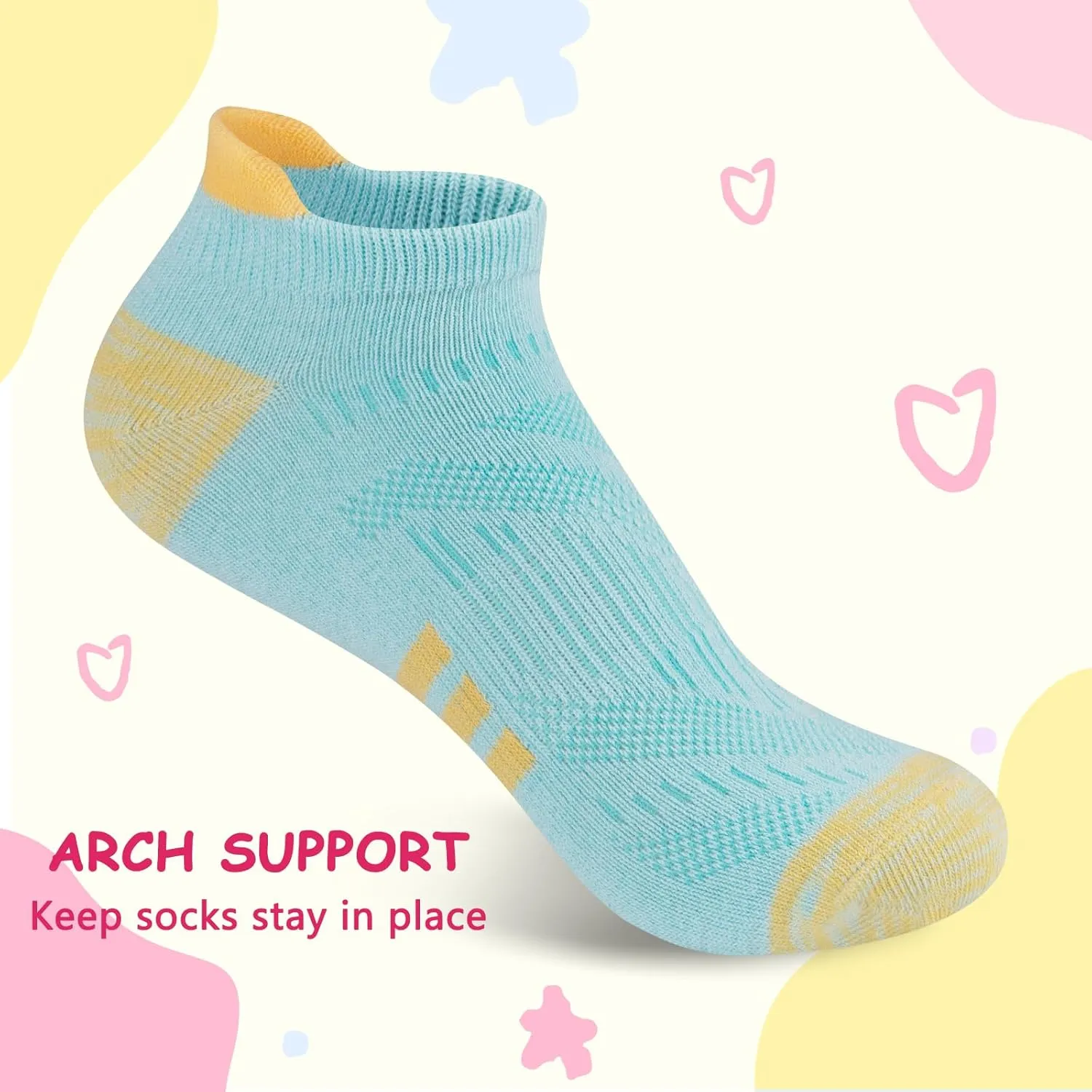 Comfoex 12 Pairs Girls Athletic Ankle Socks for 4-6 6-8 8-10 Years Old - Cotton Short Socks for Little Big Kids