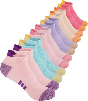 Comfoex 12 Pairs Girls Athletic Ankle Socks for 4-6 6-8 8-10 Years Old - Cotton Short Socks for Little Big Kids