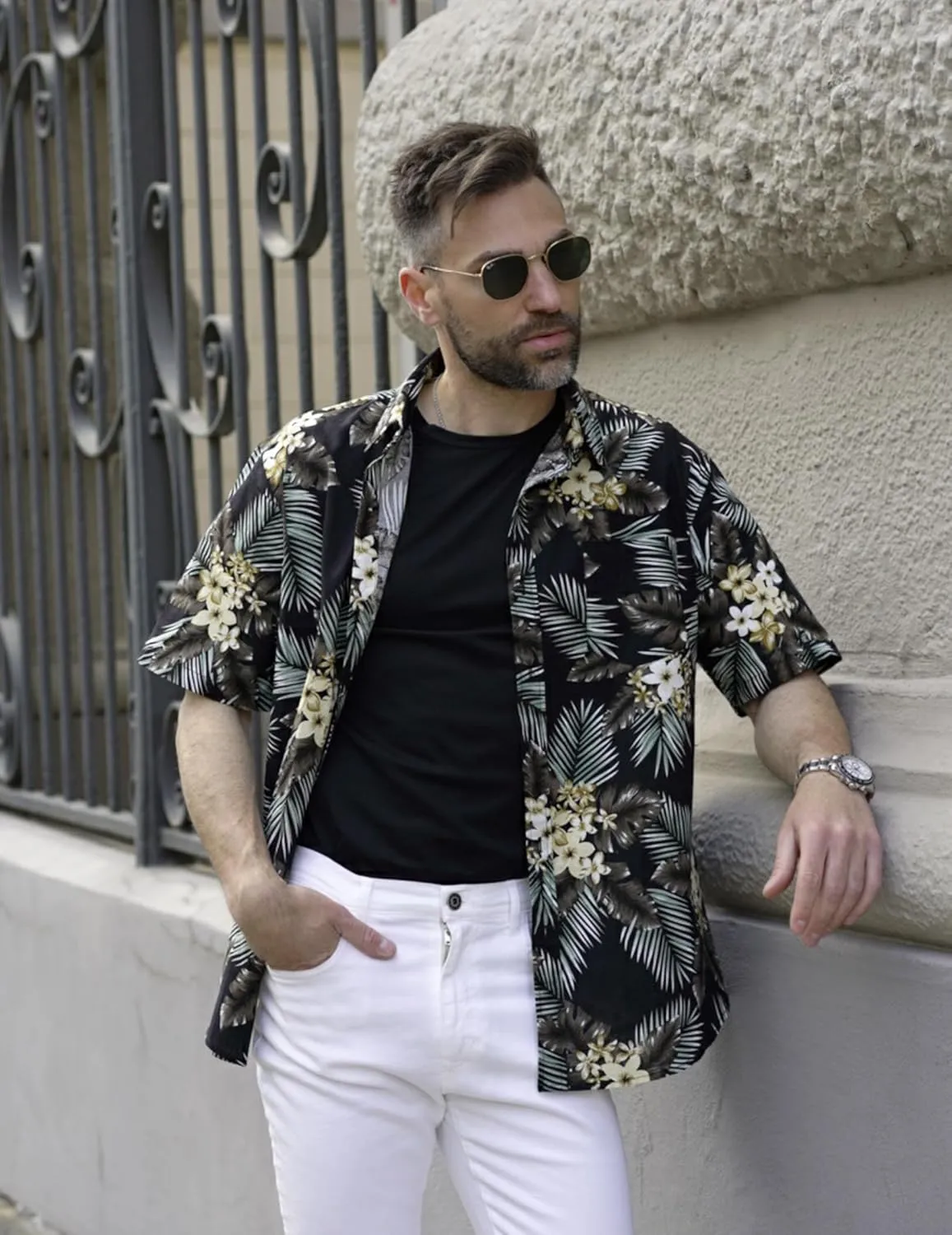 COOFANDY Mens Hawaiian Shirts Short Sleeve Casual Button Down Tropical Beach Shirt