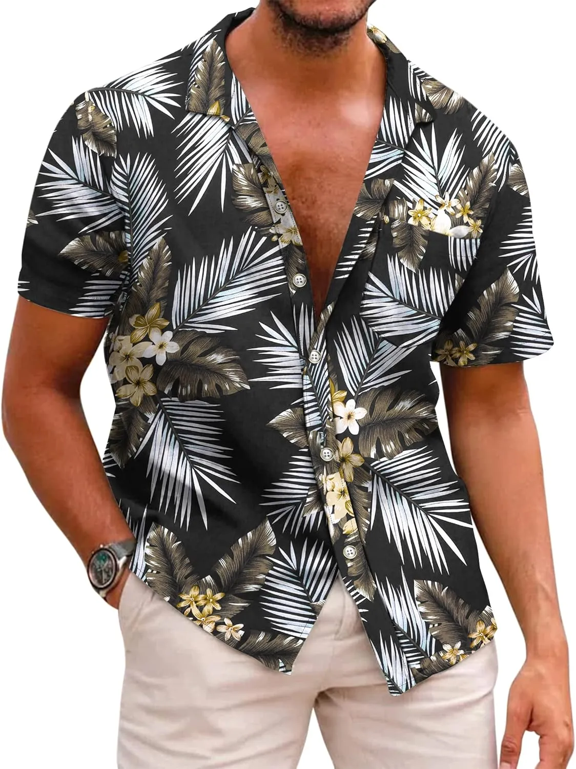COOFANDY Mens Hawaiian Shirts Short Sleeve Casual Button Down Tropical Beach Shirt