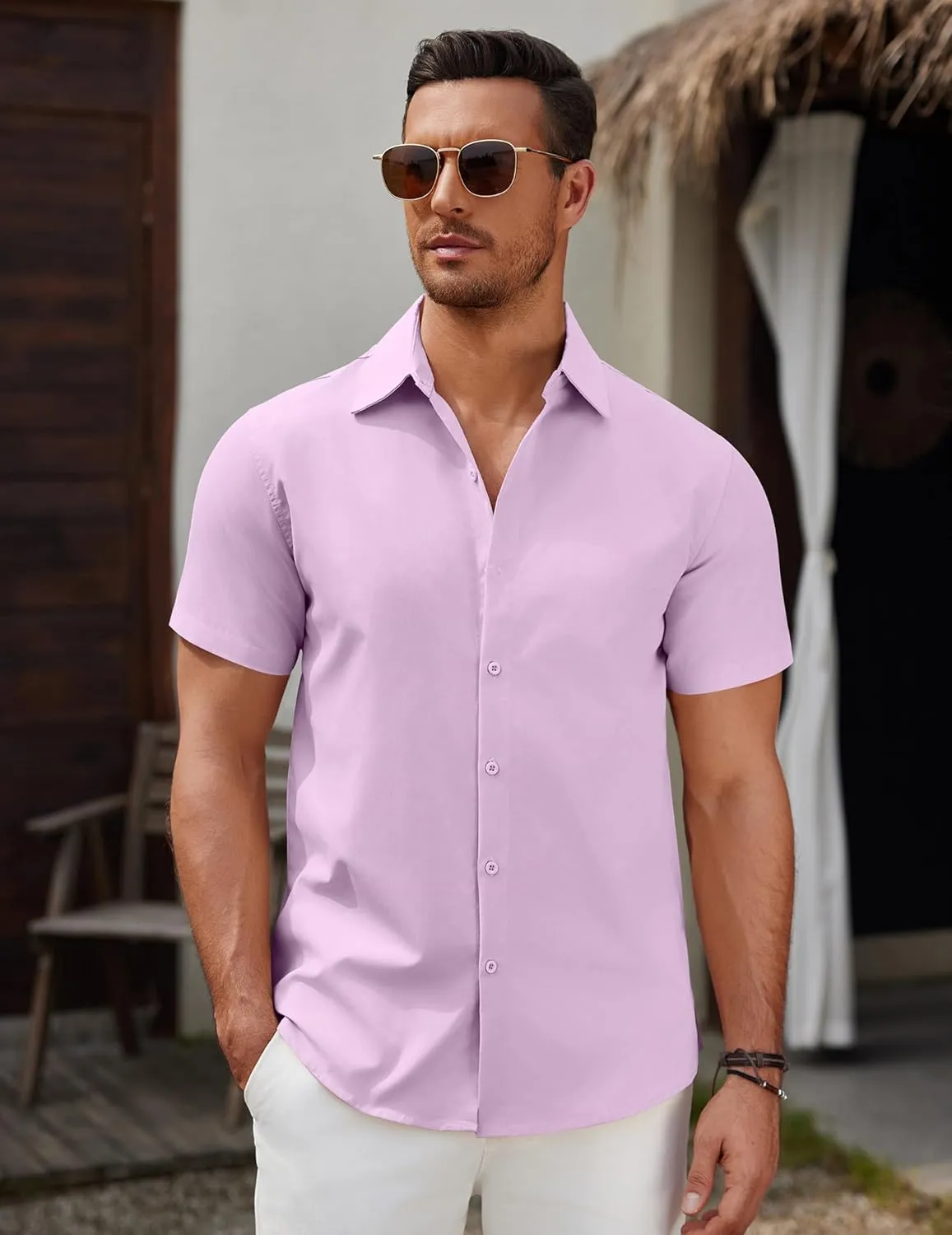 COOFANDY Men's Short Sleeve Button Down Casual Shirts for Men Summer Untucked Shirts