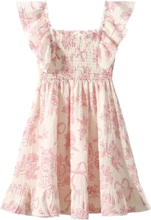 Girls Summer Dress Floral Ruffle Sleeve Swing Flowy Dresses A-line Sundress for Girls Casual Beach Wedding Dress