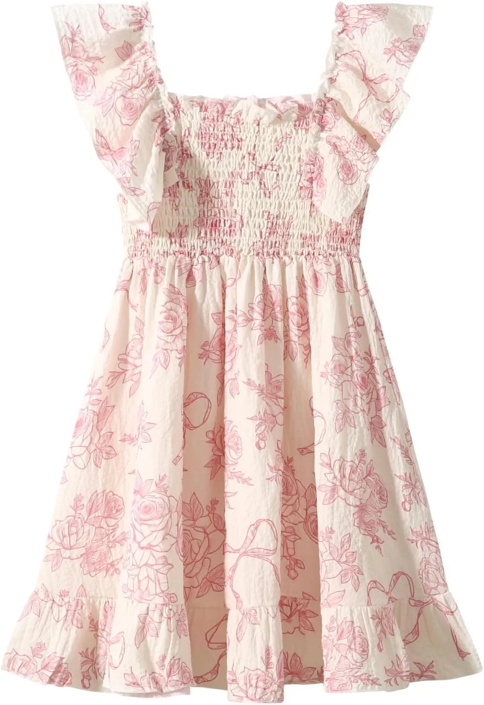Girls Summer Dress Floral Ruffle Sleeve Swing Flowy Dresses A-line Sundress for Girls Casual Beach Wedding Dress