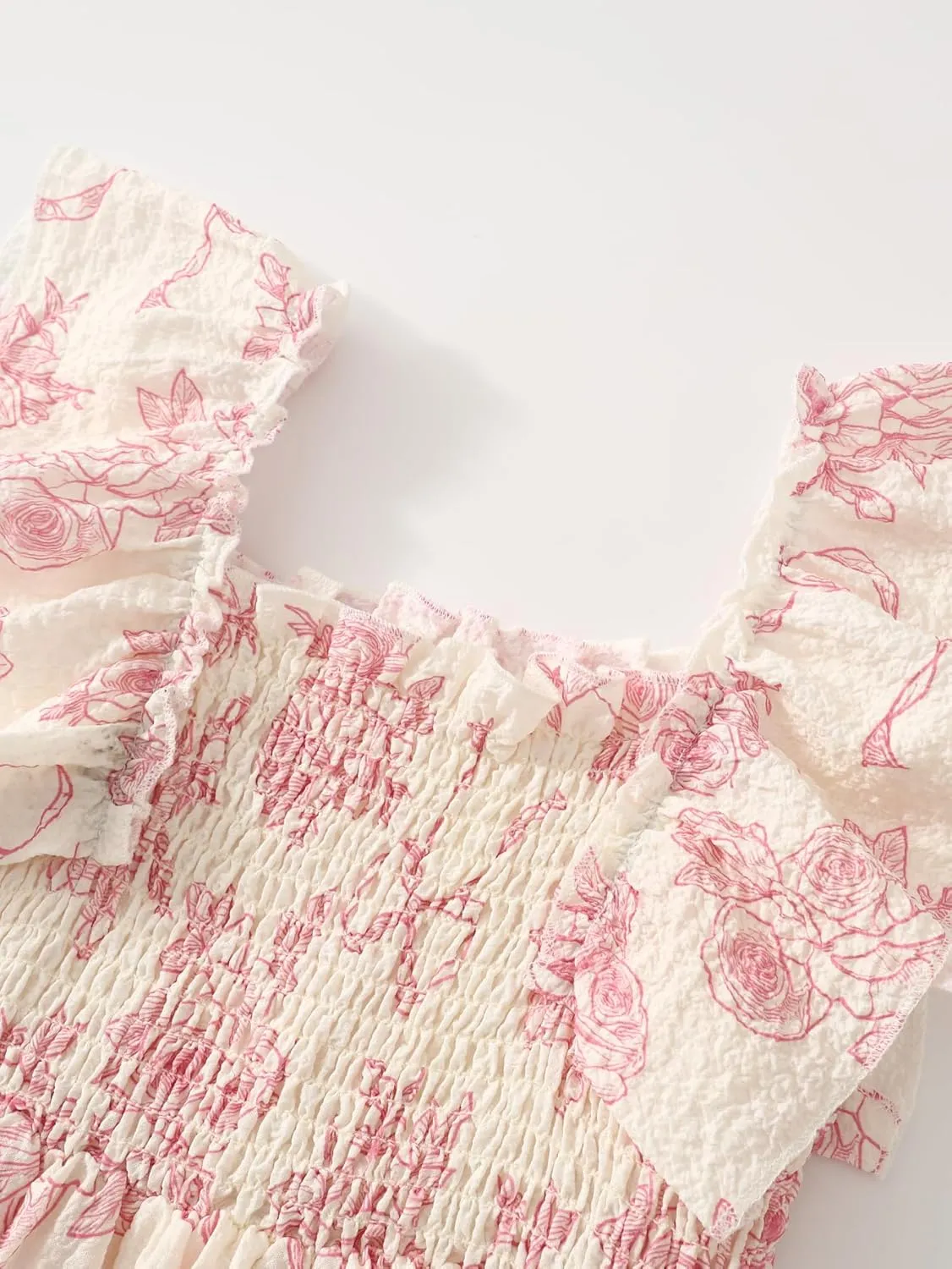 Girls Summer Dress Floral Ruffle Sleeve Swing Flowy Dresses A-line Sundress for Girls Casual Beach Wedding Dress