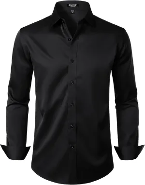 Men's Stretch Wrinkle Free Dress Shirts Formal Wedding Prom Long Sleeve Button Down Shirt