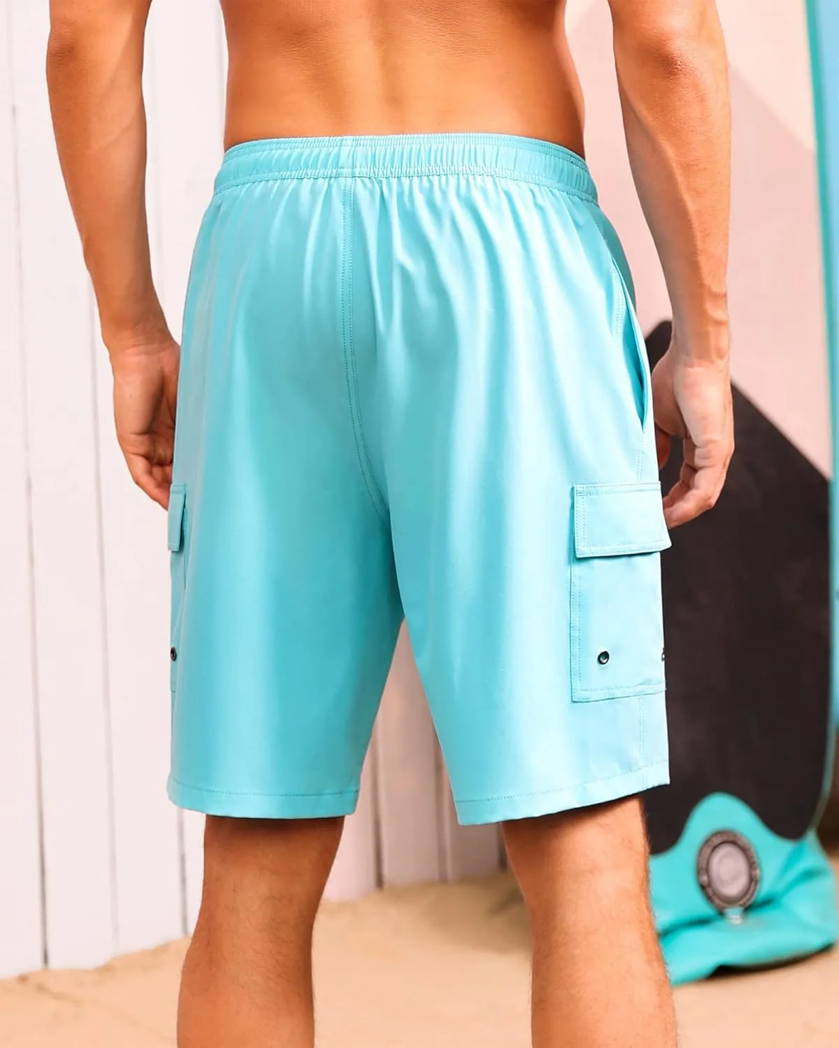 SILKWORLD Men's Swim Trunks with Compression Liner Quick Dry Bathing Suits 9 Inch Swimming Shorts with Cargo Pockets